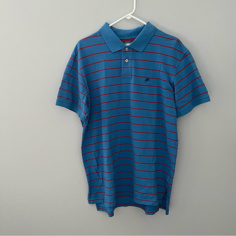 Nike Polo Shirt Adult Extra Large Blue Red Striped Swoosh Preppy Casual Mens